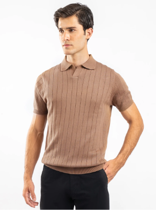 Brown Drop Needle Flat Knit Polo