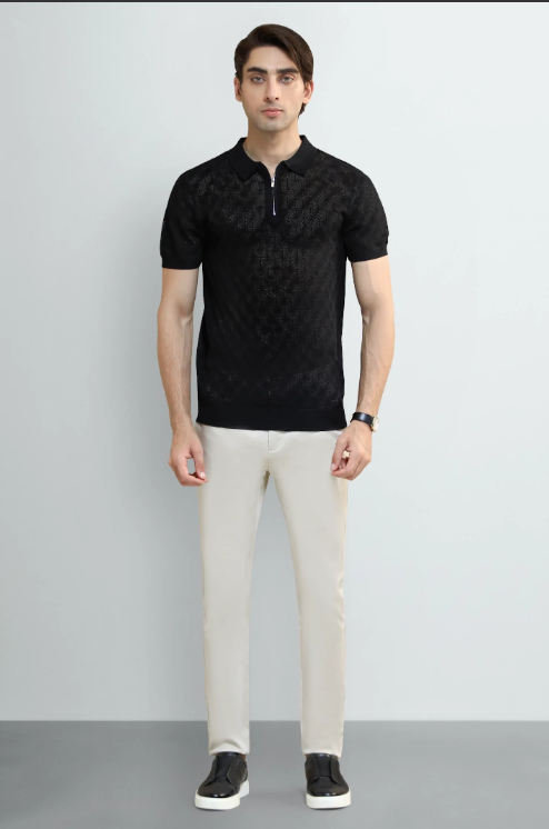 Black Jacquard Collar Polo