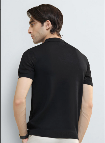 Black Jacquard Collar Polo