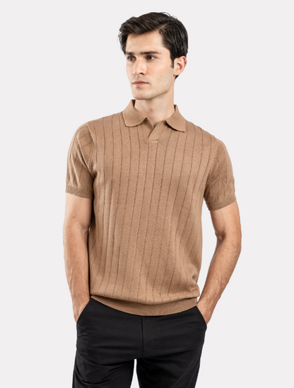 Brown Drop Needle Flat Knit Polo