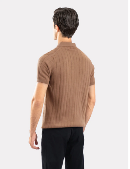 Brown Drop Needle Flat Knit Polo